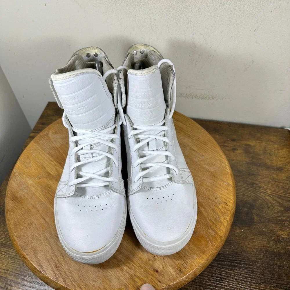 Supra Muska 001 Skytop Mens White Leather High Top Skate Shoes Size 8.5